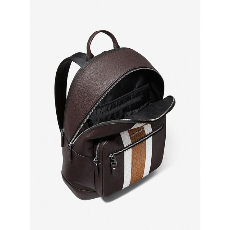 Hudson Pebbled Leather and Logo Stripe Backpack