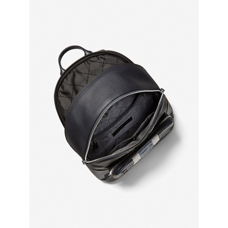 Hudson Pebbled Leather and Logo Stripe Backpack