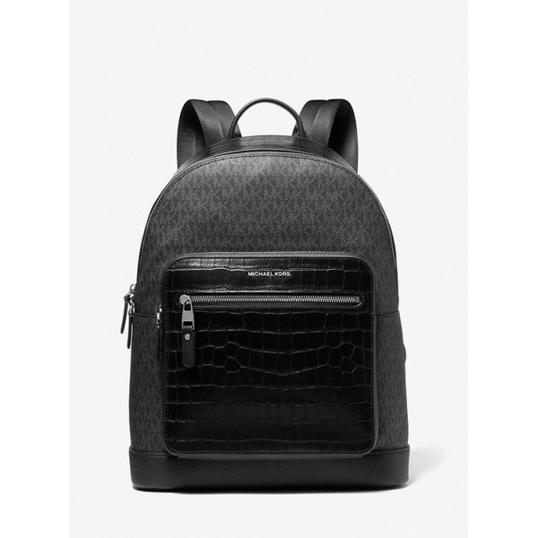 Hudson Crocodile Embossed Leather and Logo Backpack