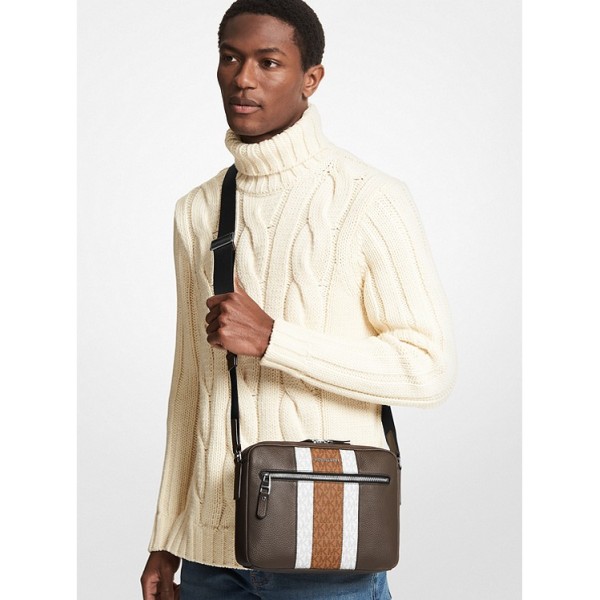 Hudson Pebbled Leather and Logo Stripe Camera Bag
