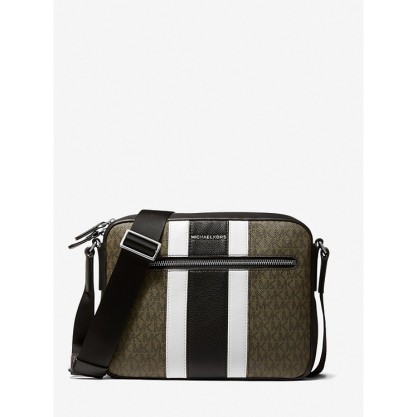 Hudson Pebbled Leather and Logo Stripe Camera Bag