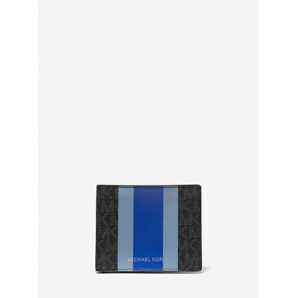 Logo Stripe Billfold Wallet and Keychain Gift Set