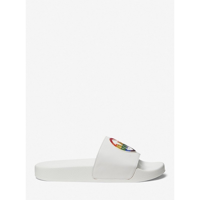 PRIDE Jake Rainbow Embellished Logo Leather Slide Sandal