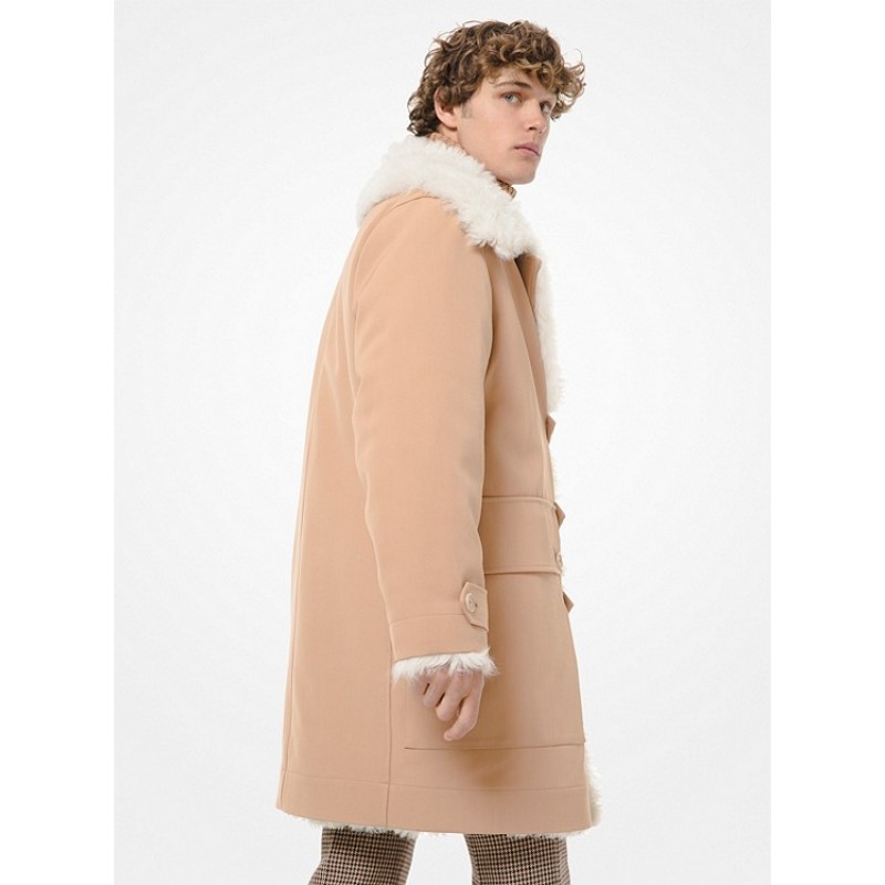 Wool and Cotton Shearling-Lined Coat