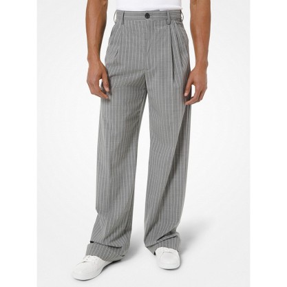 Pinstripe Stretch Wool Pleated Trousers