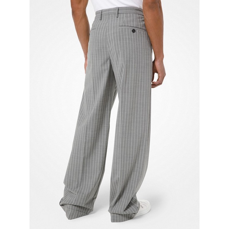 Pinstripe Stretch Wool Pleated Trousers