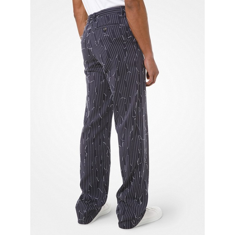 Pick-Stitch Pinstripe Cotton Trousers