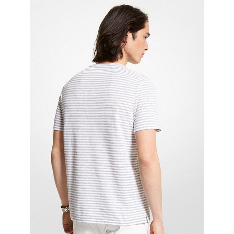 Striped Textured Cotton T-Shirt