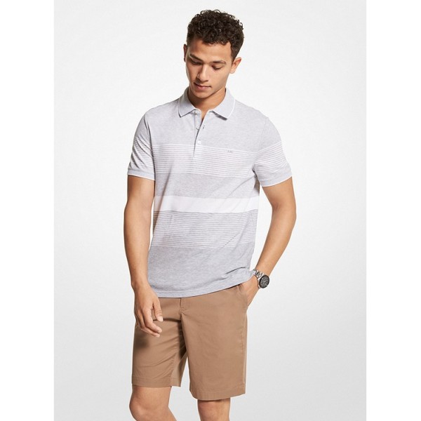 Striped Cotton Blend Piqué Polo Shirt