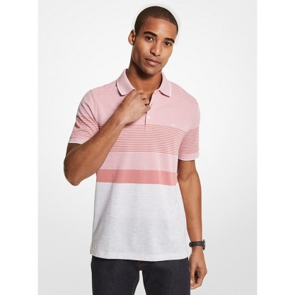 Striped Cotton Blend Piqué Polo Shirt