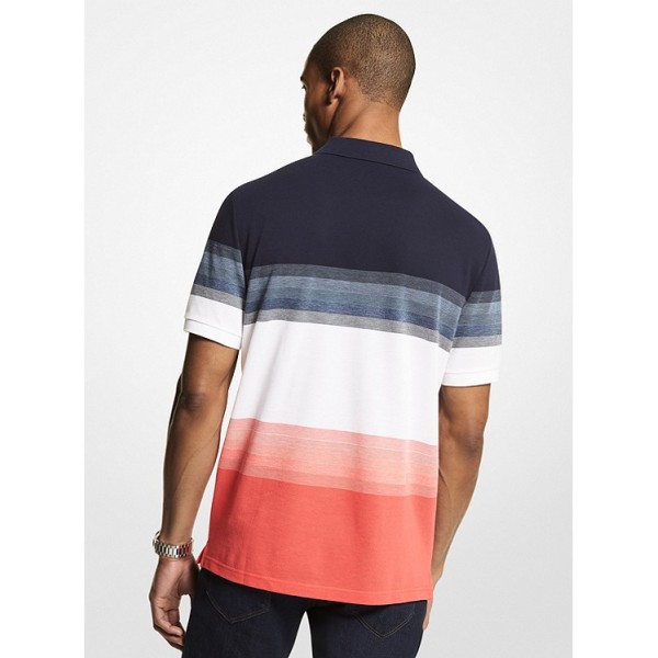 Ombré Striped Cotton Blend Piqué Polo Shirt