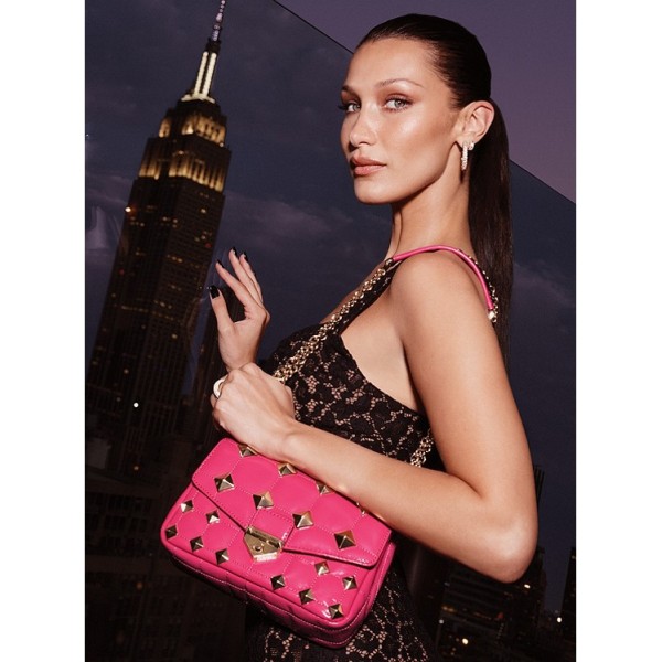 SoHo Small Studded Quilted Patent Leather Shoulder Bag