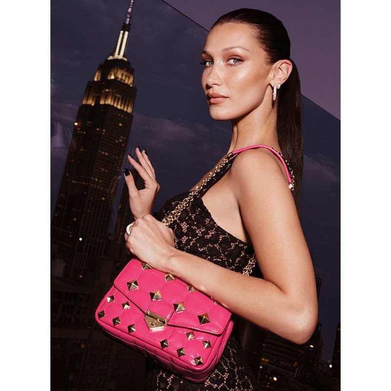 SoHo Small Studded Quilted Patent Leather Shoulder Bag