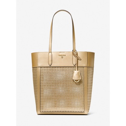Sinclair Large Perforated Metallic Leather Tote Bag