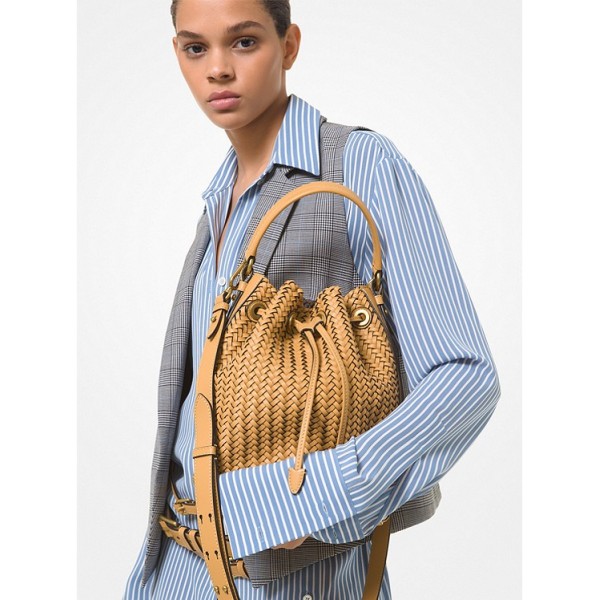Carole Hand-Woven Leather Bucket Bag
