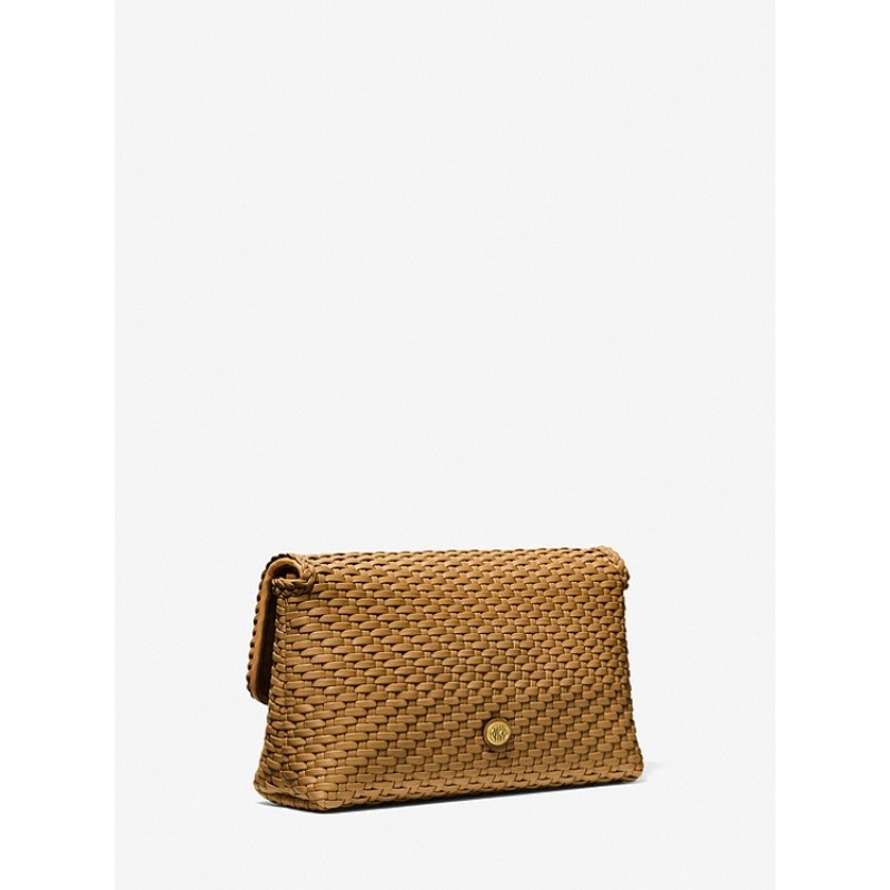 Carole Hand-Woven Leather Foldover Clutch
