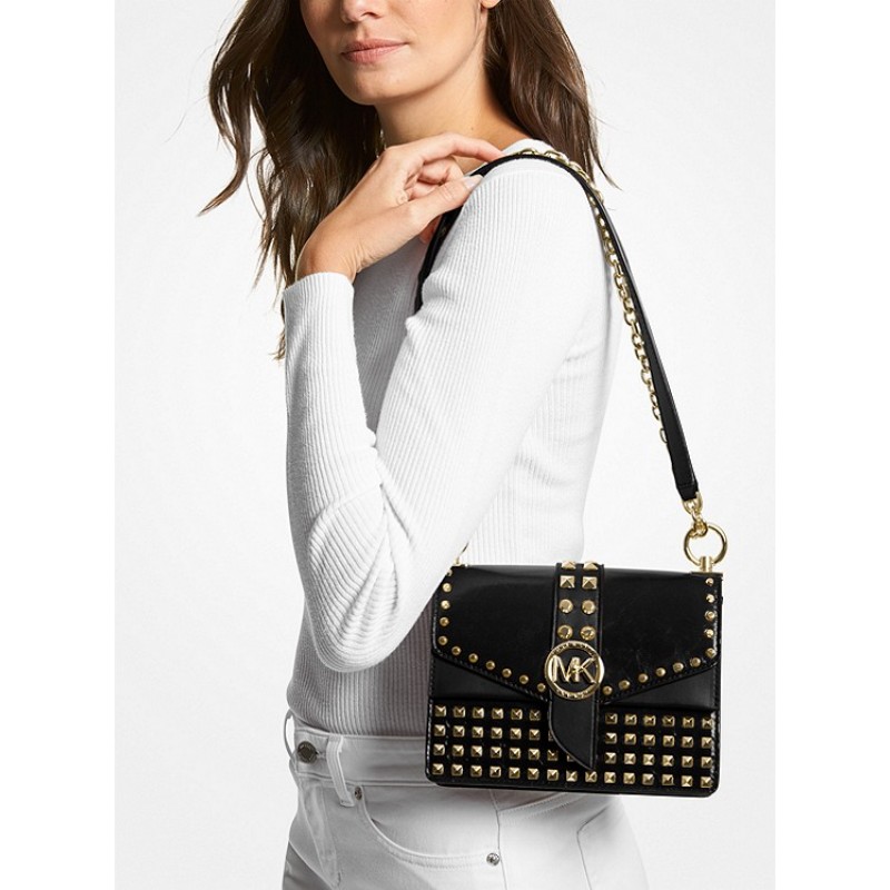 Greenwich Extra-Small Studded Patent Leather Crossbody Bag