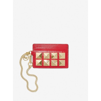 Small Studded Textured Leather Chain Card Case