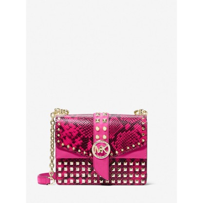 Greenwich Small Studded Snake Embossed Leather Crossbody Bag