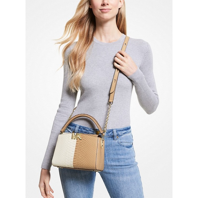 Karlie Small Two-Tone Snake Embossed Leather Crossbody Bag