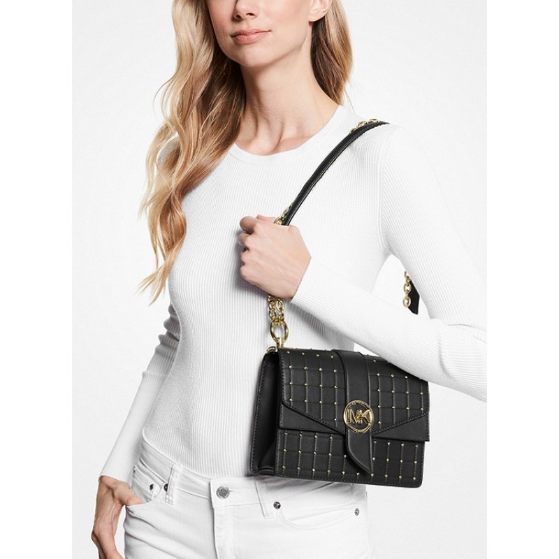 Greenwich Small Studded Quilted Faux Leather Crossbody Bag