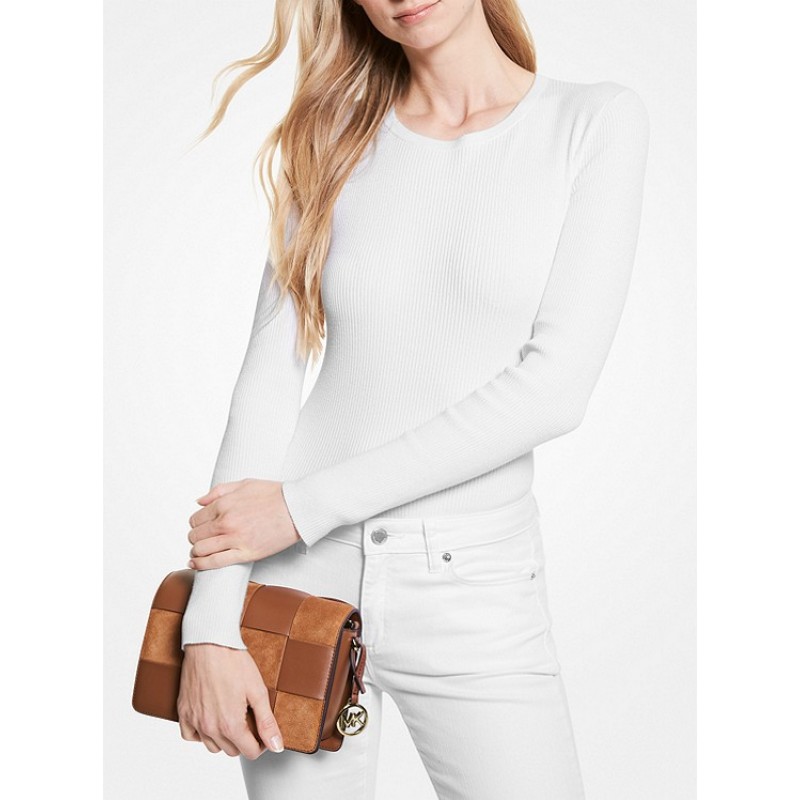 Mercer Small Woven Faux Leather and Suede Crossbody Bag