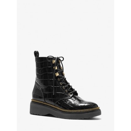 Haskell Crocodile Embossed Leather Combat Boot