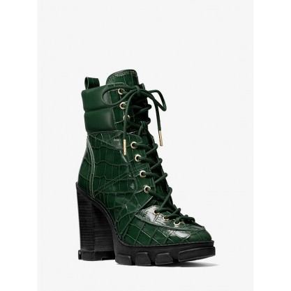 Ridley Crocodile Embossed Leather Lace-Up Boot