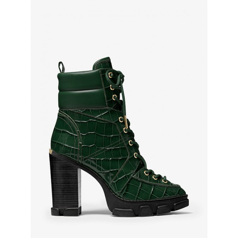 Ridley Crocodile Embossed Leather Lace-Up Boot