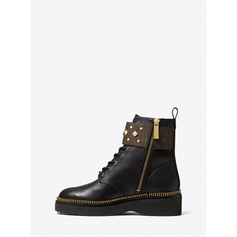 Haskell Studded Logo and Leather Combat Boot