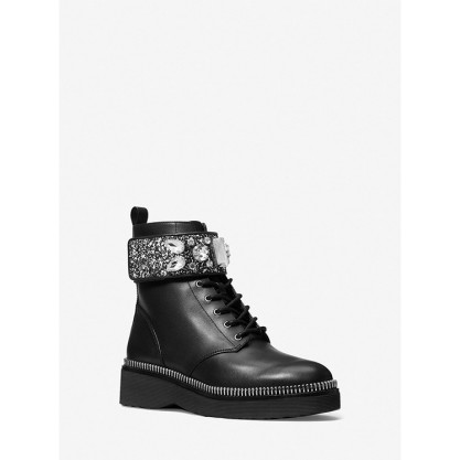 Haskell Embellished Glitter and Leather Combat Boot