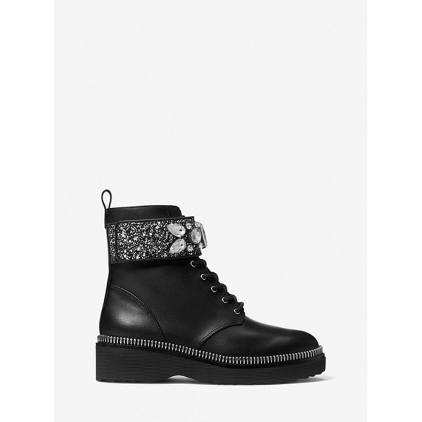 Haskell Embellished Glitter and Leather Combat Boot