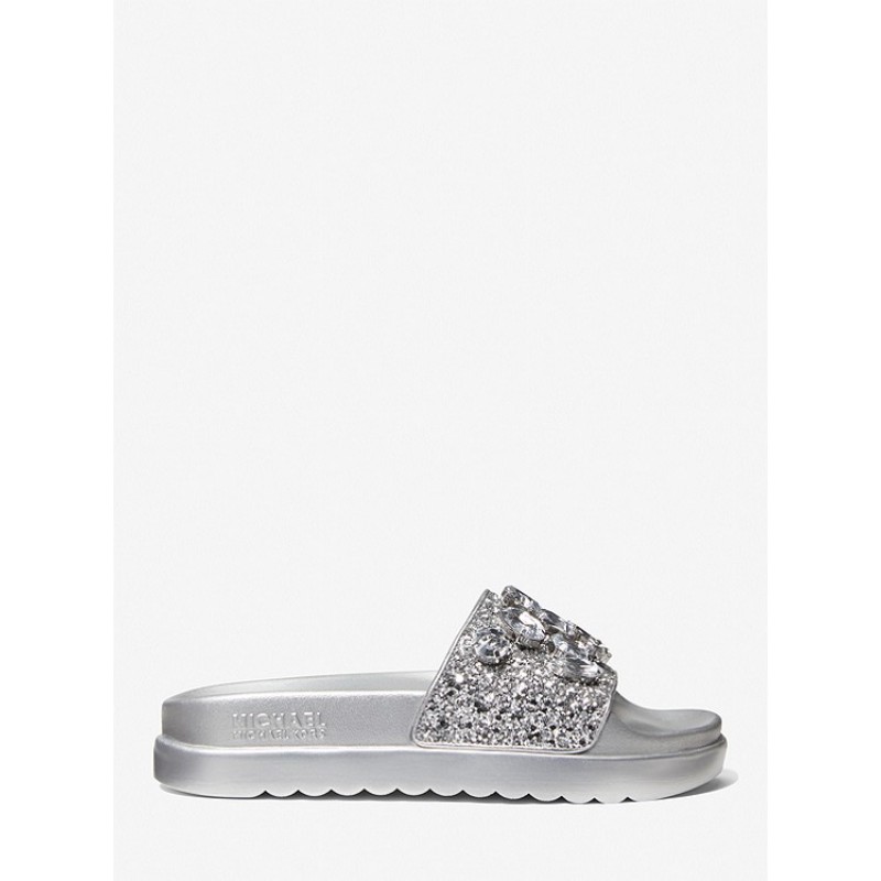 Tyra Jewel Embellished Glitter Slide Sandal