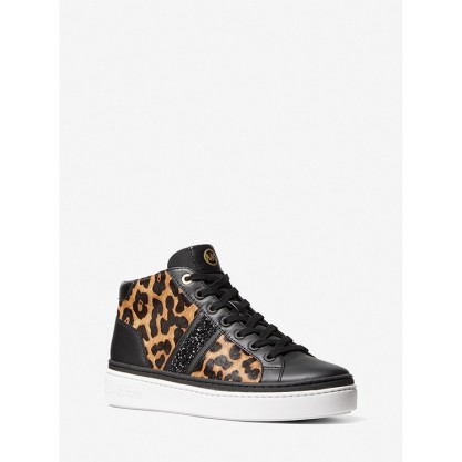 Chapman Embellished Leopard Print Calf Hair and Leather High-Top Sneaker