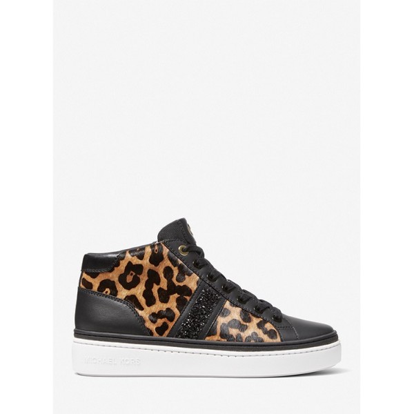 Chapman Embellished Leopard Print Calf Hair and Leather High-Top Sneaker