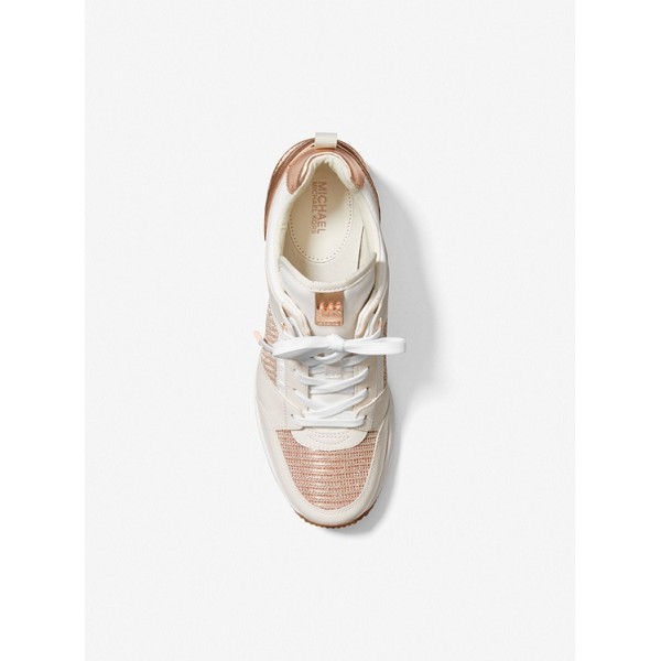 Georgie Leather and Glitter Chain-Mesh Trainer