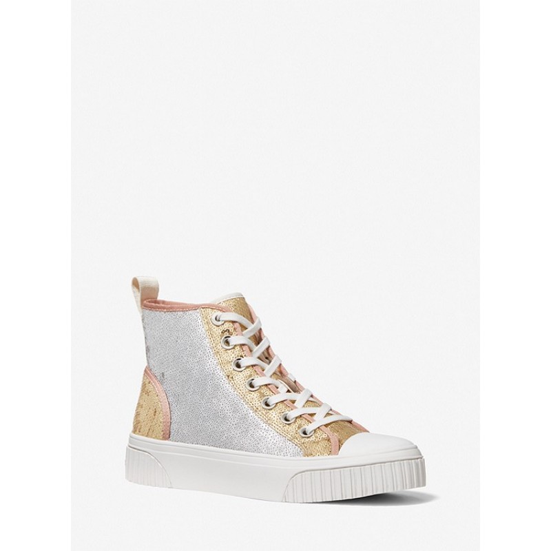 Gertie Two-Tone Sequined Canvas High-Top Sneaker