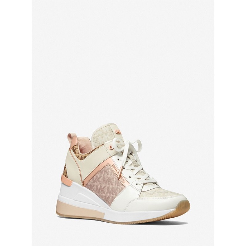 Georgie Color-Block Leather and Logo Jacquard Trainer