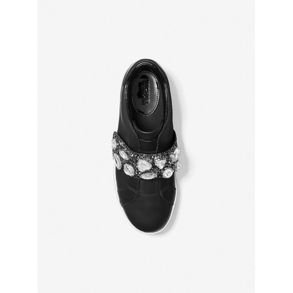 Kenna Leather and Jewel Embellished Glitter Sneaker