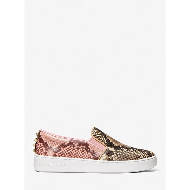 Keaton Studded Two-Tone Python Embossed Leather Slip-On Sneaker