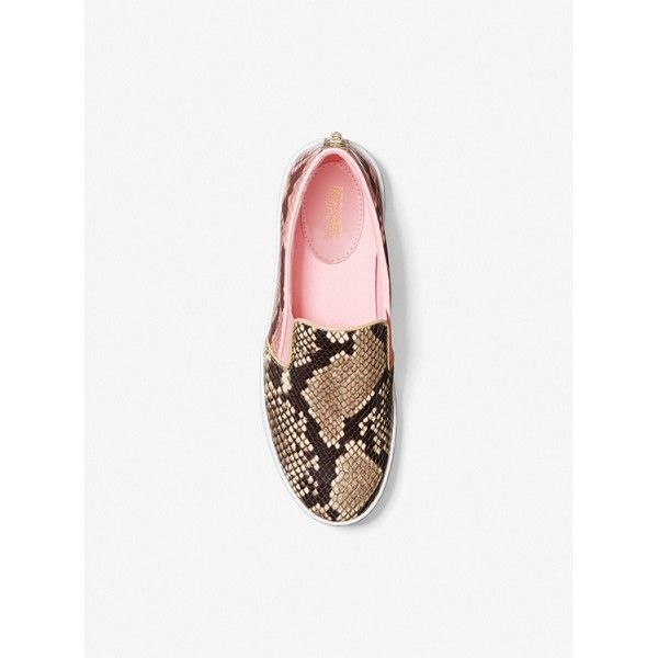 Keaton Studded Two-Tone Python Embossed Leather Slip-On Sneaker