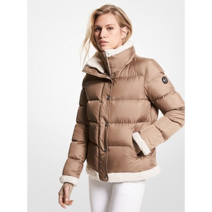 Faux Shearling Trim Quilted Puffer Jacket