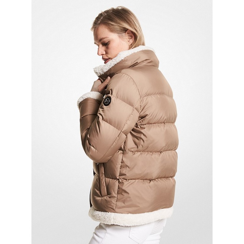 Faux Shearling Trim Quilted Puffer Jacket