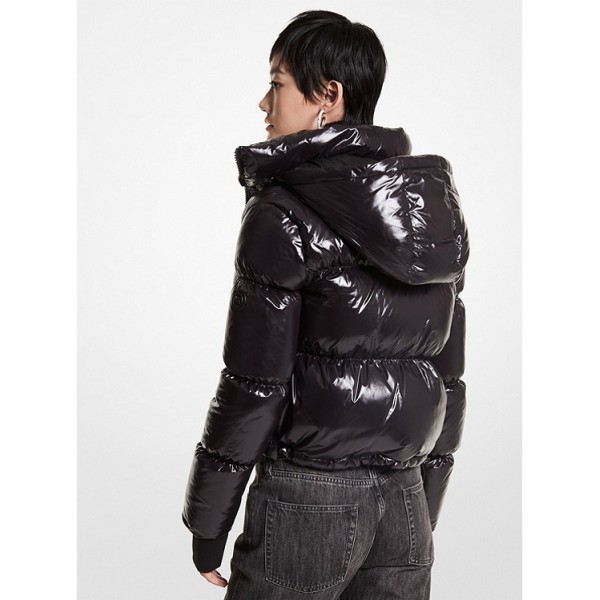 Quilted Patent Nylon Cropped Puffer Jacket