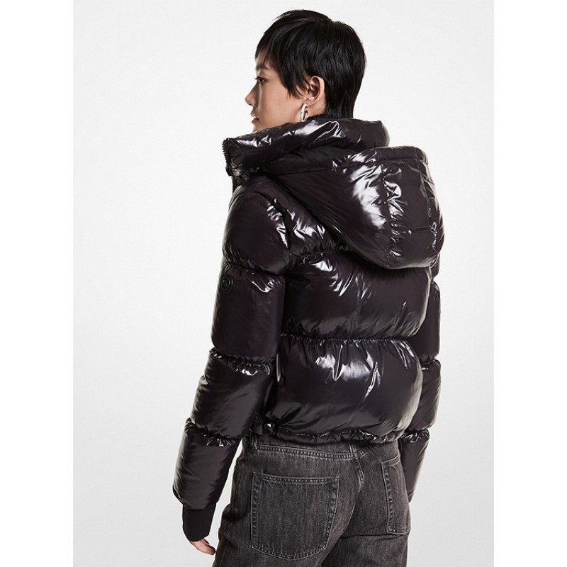 Quilted Patent Nylon Cropped Puffer Jacket