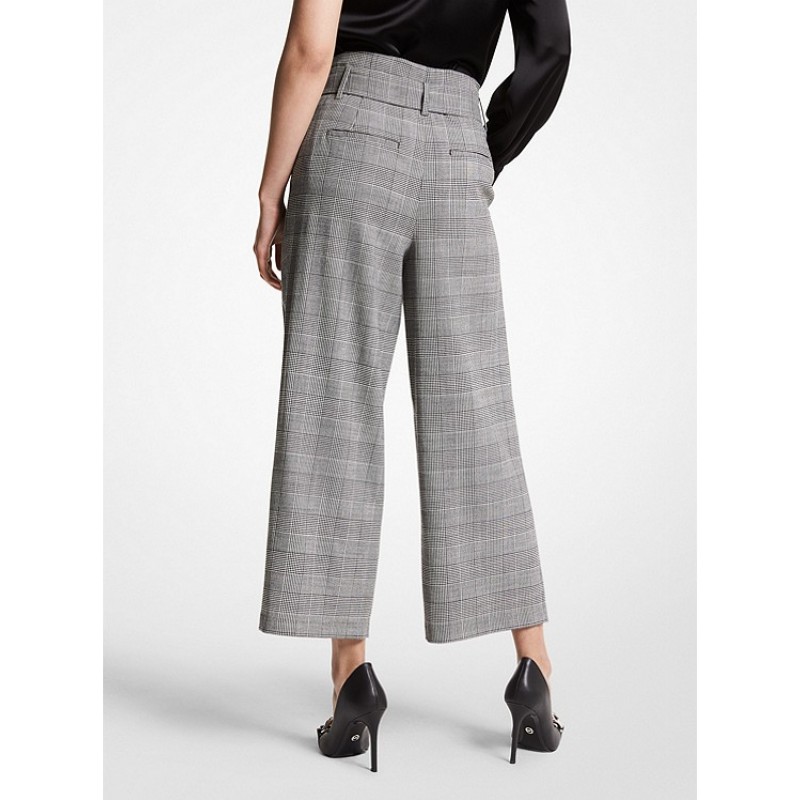 Plaid Stretch Wool Cropped Trousers