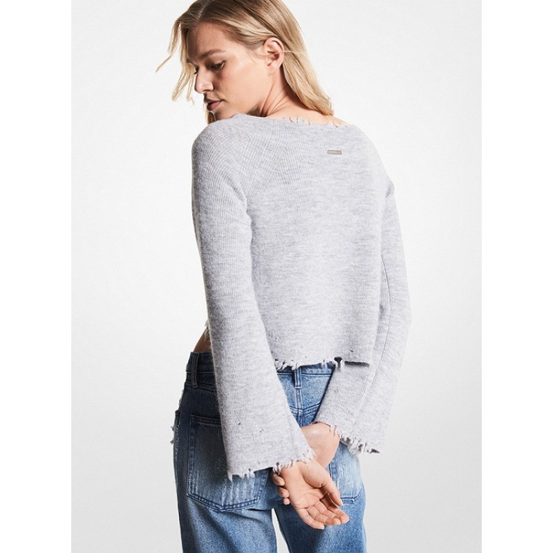 Frayed Nylon Blend Cropped Sweater