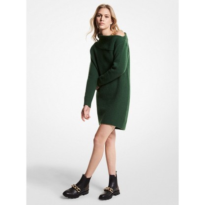 Curb Link Wool Blend Off-The-Shoulder Sweater Dress