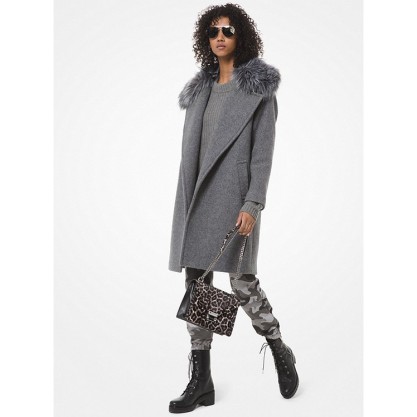 Faux Fur-Trim Wool-Blend Coat