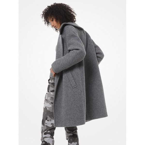 Faux Fur-Trim Wool-Blend Coat